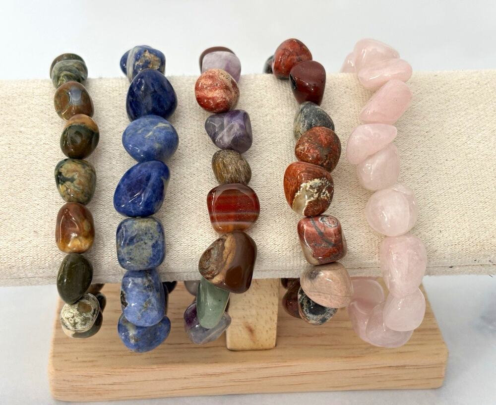Mixed Lot 5 Stone Beaded Stretch Bracelets, Unisex Adults, Multicolor